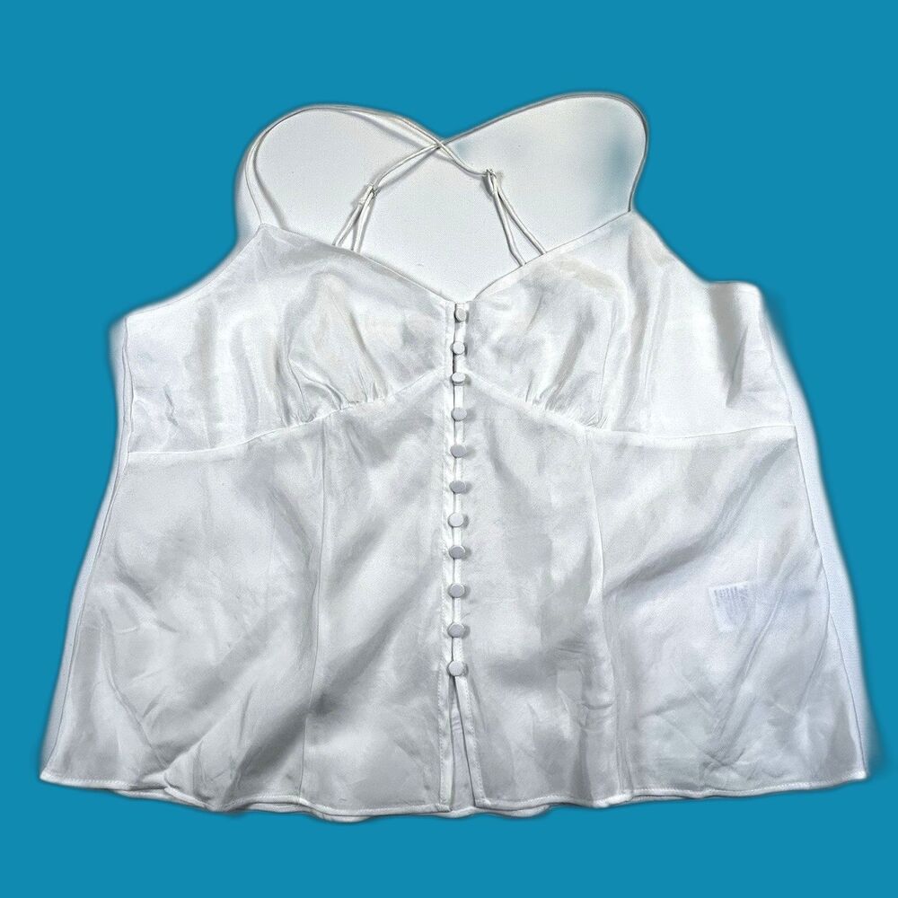 J.Crew White Button-Front Camisole Top Cupro Viscose Satin Layering Size L